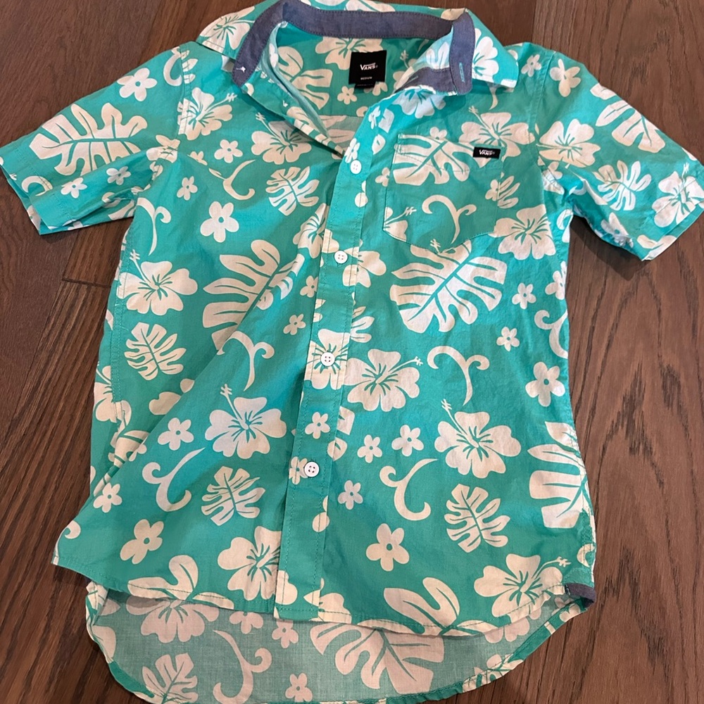 Vans Kids Floral Button-Up Shirt - Aqua and White